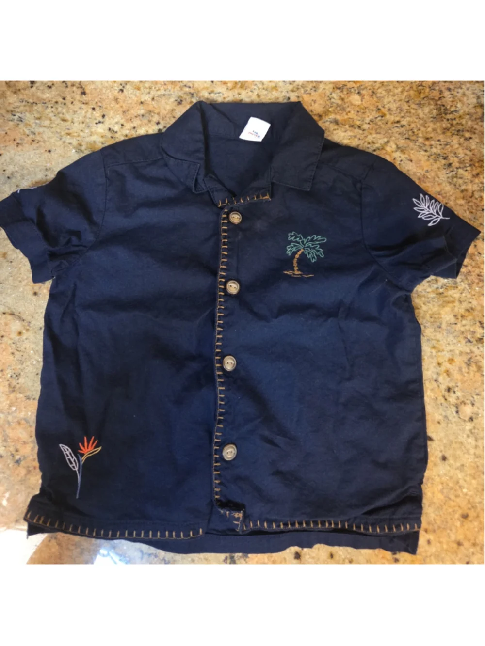 Baby Old Navy Button Down Shirt 18-24 Months Black Tropical Embroidered (0227]